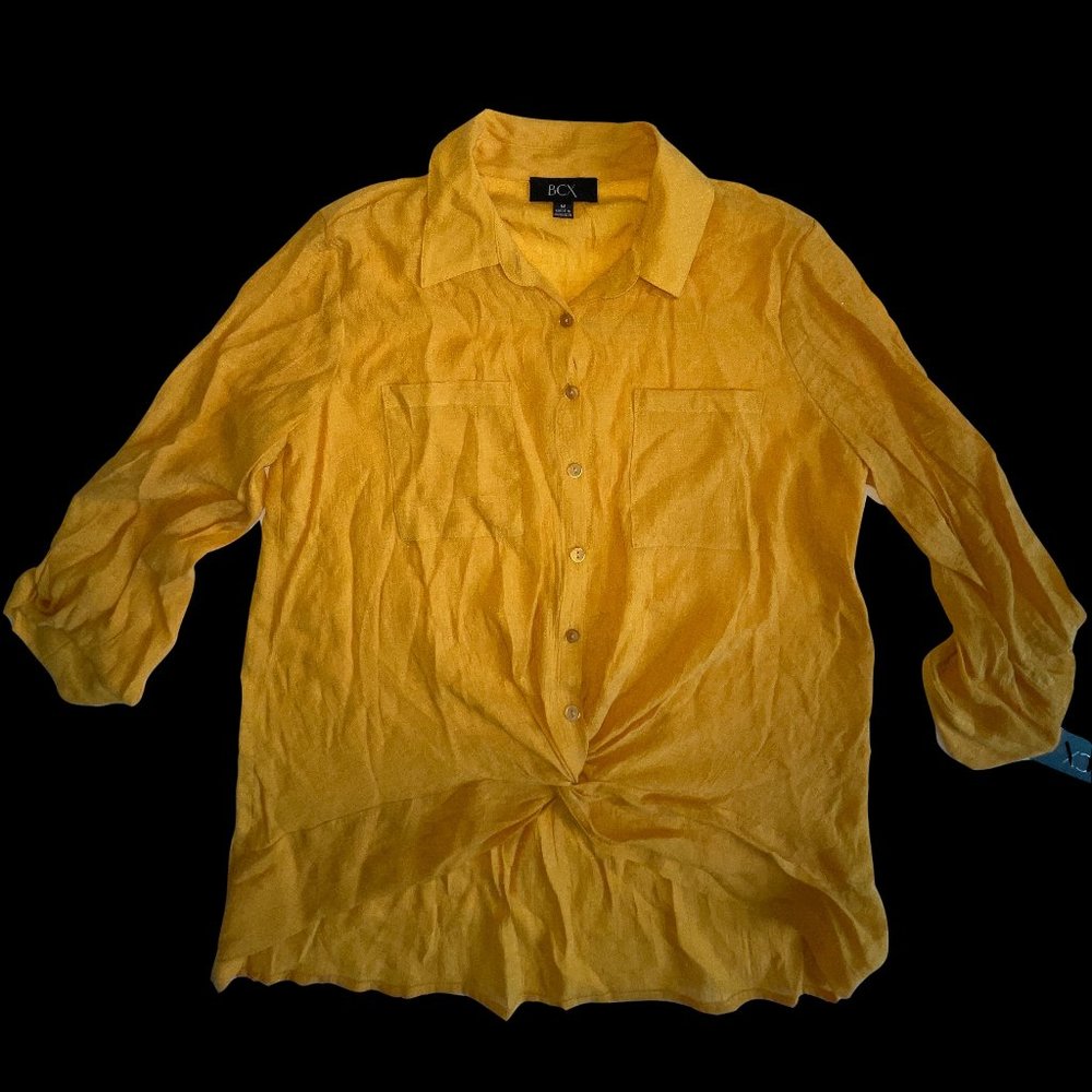 BCX Juniors Collared Twist-Front Mustard M